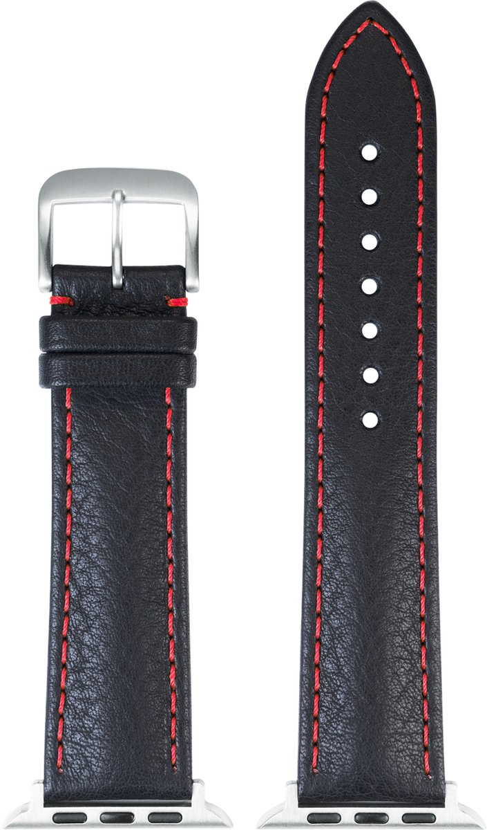 EULIT leer horlogeband geschikt voor Apple Watch 38-40-41 maat - Serie 1-2-3-4-5-6-7-8-9-10 + SE - imperator smart - 20 mm - zwart-rood - metalen gesp - incl. adapter
