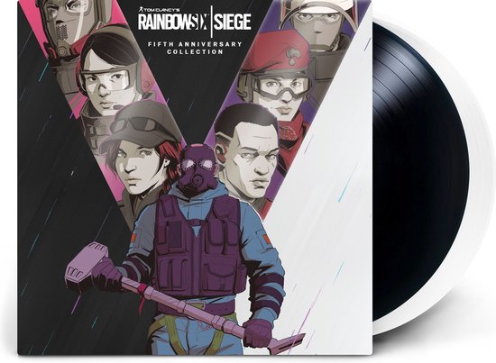 Album vinyle double LP avec la couverture de la collection du cinquième anniversaire de Rainbow Six Siege, représentant cinq personnages.