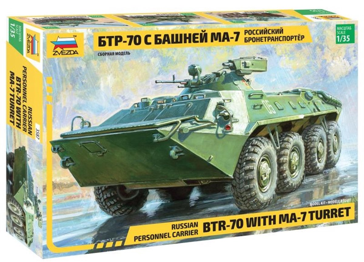 Zvezda Modelbouwpakket Militaire voertuigen - 3587 BTR-70 met MA-7-koepel - Russische Personeelsvervoerder Plastic - 1:35 - Modelbouw