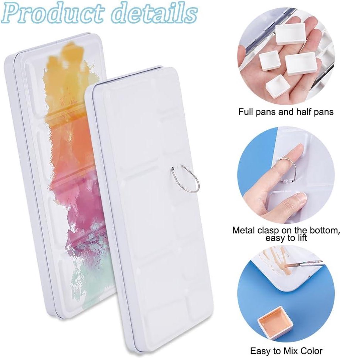 50 stuks Lege Aquarel Pannen Halve Pannen Lege Aquarel doos Aquarel doos Plastic gekleurde aquarel paletten voor het plaatsen van diverse aquarel DIY olieverf palet Wit (19 x 16 x 10mm