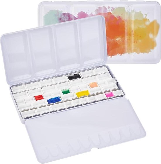 PATIKIL Leeg aquarelpalet, metalen aquarelblik met 28 stuks PATIKIL Leeg aquarelpalet, metalen aquarelblik met 28 stuks