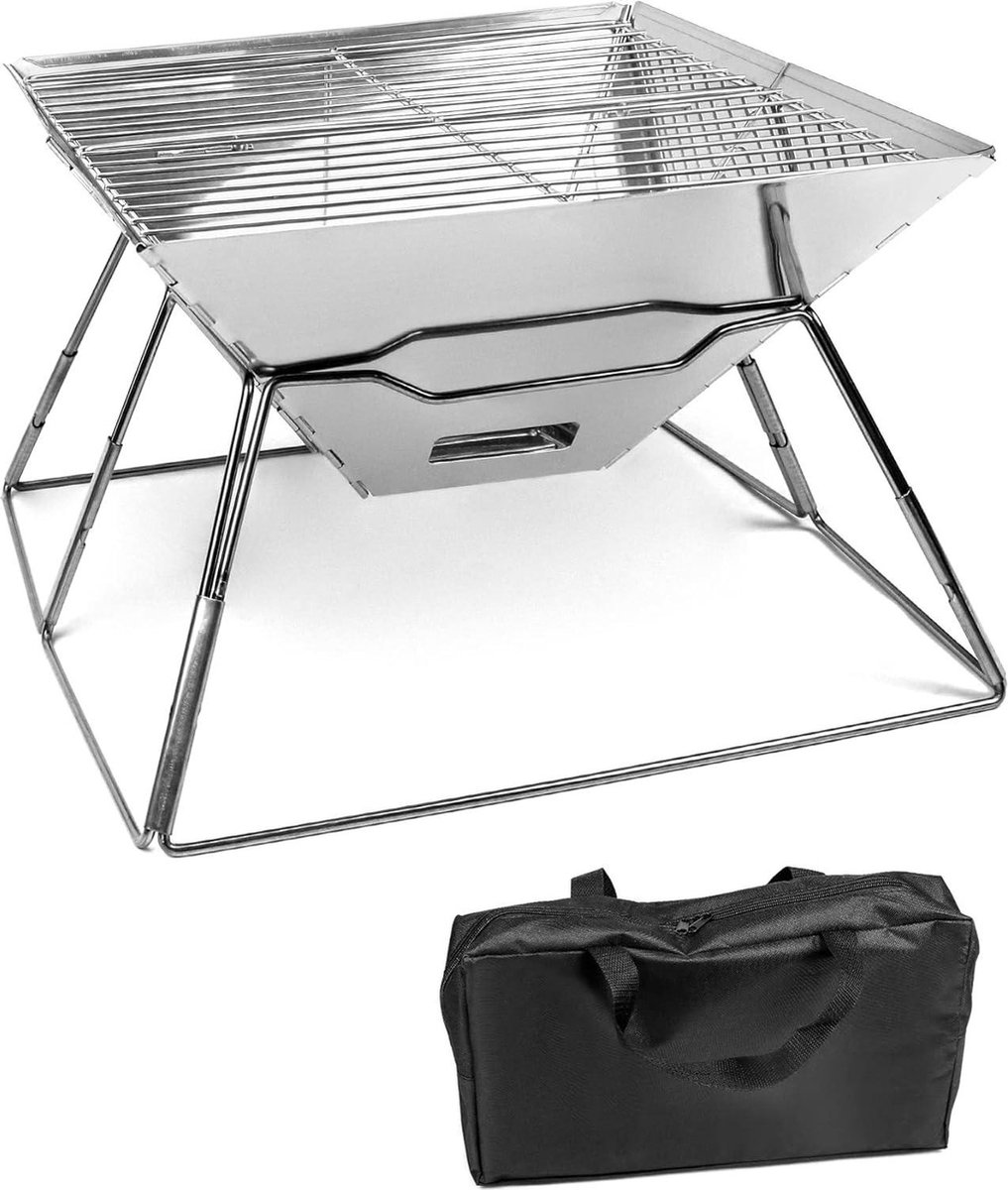 Opvouwbare Camping Vuurschaal Roestvrijstalen Vuurkorf voor Tuin en Outdoor Activiteiten