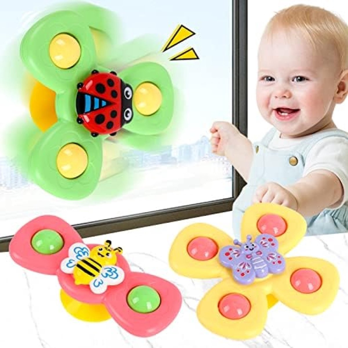 6 jouets de bain animés coccinelle abeille papillon, ventouses