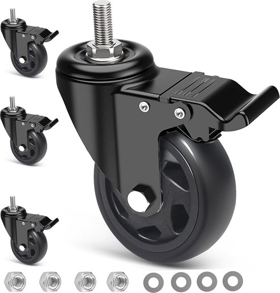 AMIG Set van 4 Transportwielen 50mm - rem / geen rem - Meubelwielen