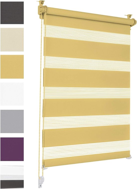 Blindecor - Indus ZONDER gereedschap. Dubbele laag rolgordijn voor nacht en dag. Linnen. 95 x 130 cm (breedte x lengte Blindecor - Indus ZONDER gereedschap. Dubbele laag rolgordijn voor nacht en dag. Linnen. 95 x 130 cm (breedte x lengte