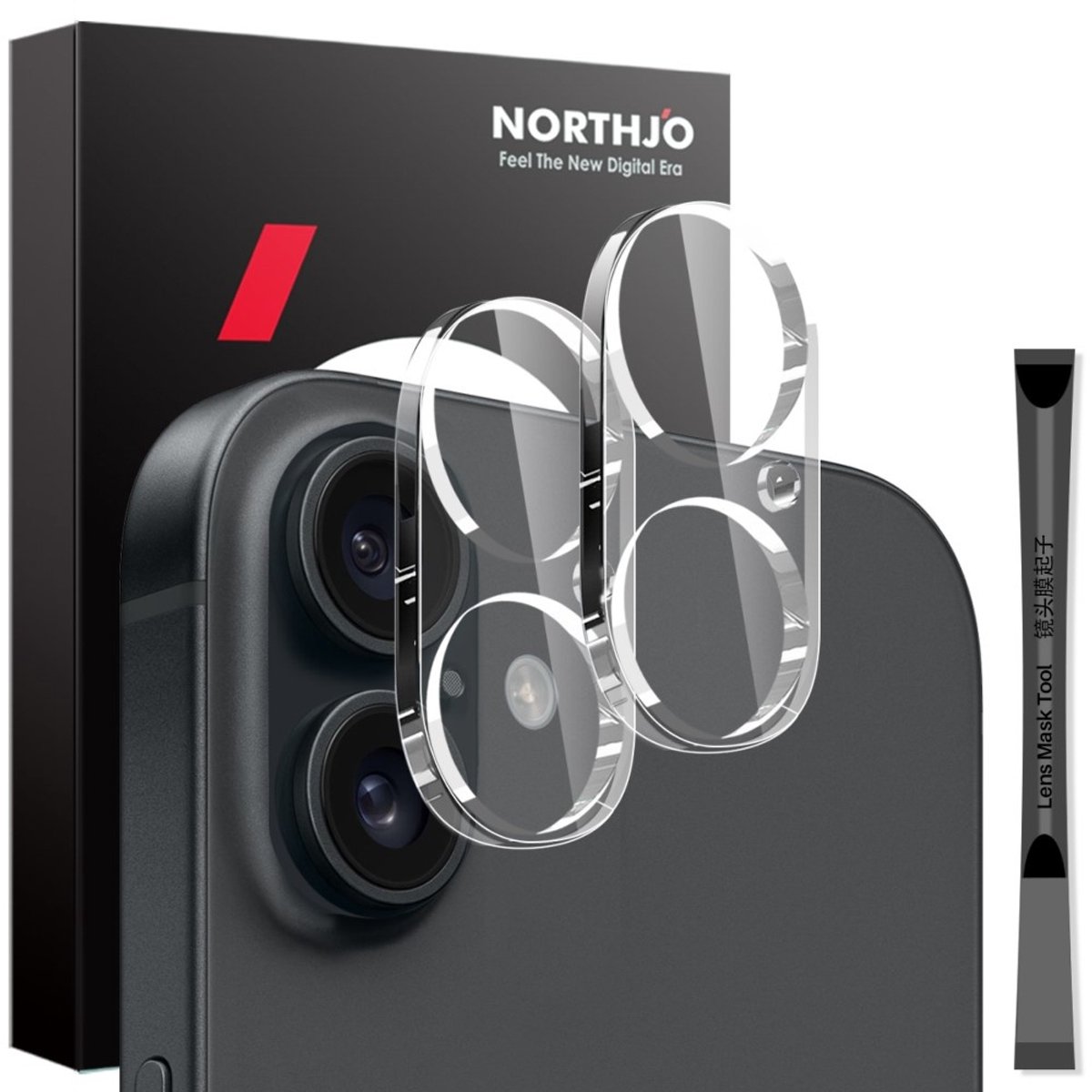 NORTHJO Camera Lens Protector - Geschikt voor iPhone 16 / 16 Plus Camera Lens Protector - NORTHJO 9H Tempered Glass Duo-Pack - Transparant