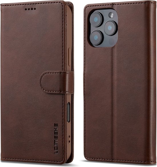 Coque LC.IMEEKE - Convient pour iPhone 16 Pro - LC.IMEEKE Luxe Book Case - Marron foncé
