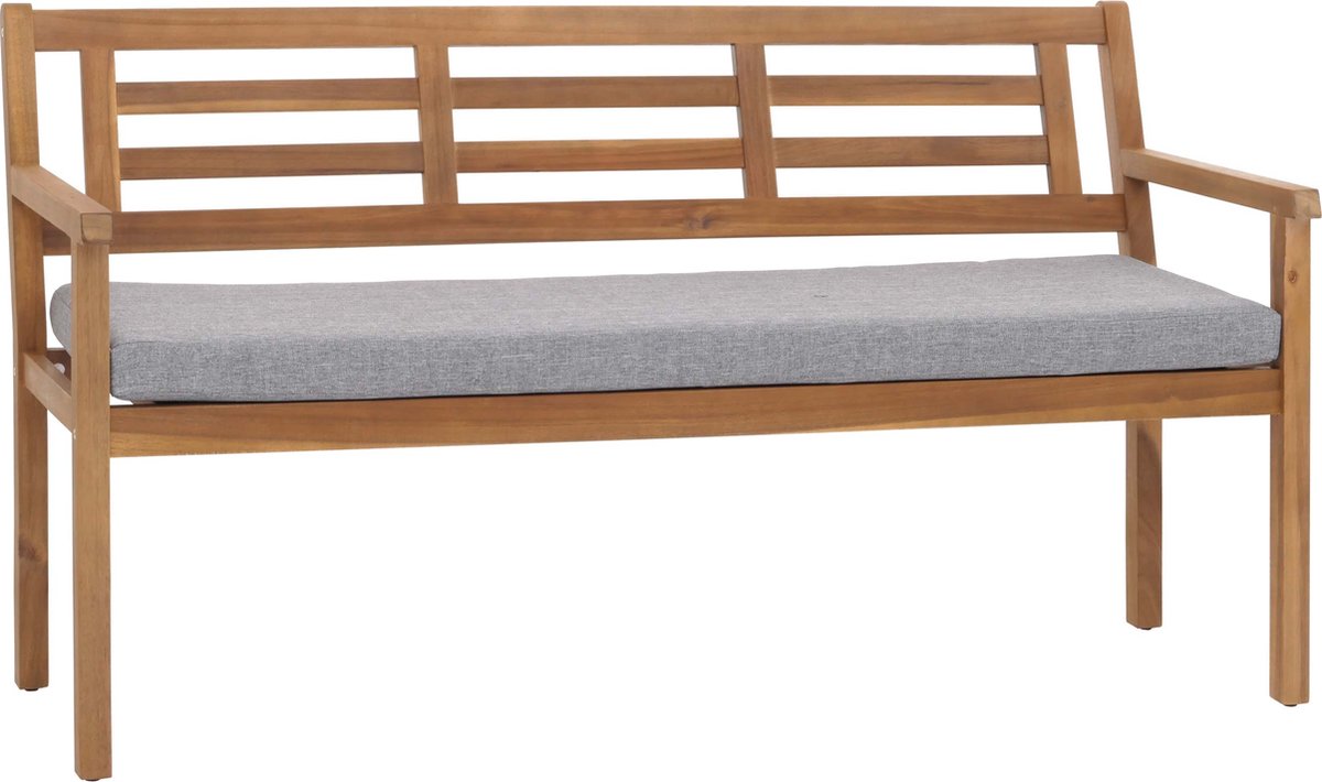Tuinbank MCW-N47, zitbank parkbank houten bank, massief hout acacia MVG-gecertificeerd ~ kussens grijs