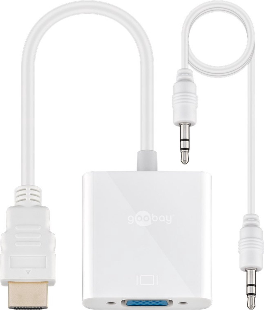 HDMI (m) naar VGA (v) Adapter - Full HD 60Hz - Met 0,15 meter 3,5mm Stereo Jack kabel - Wit