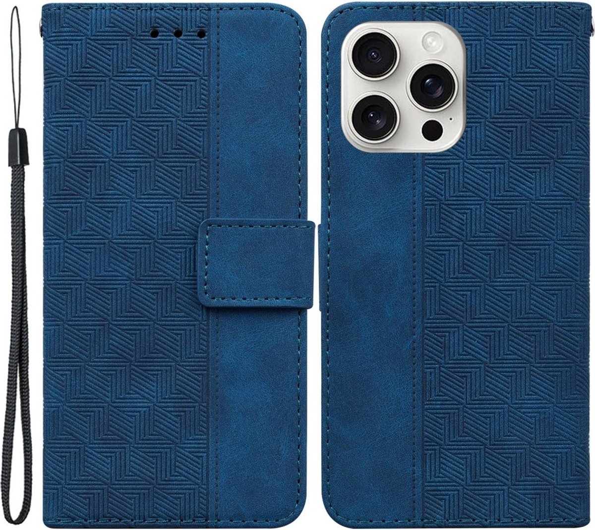 Coverup Hoesje - Geschikt voor iPhone 16 Pro Max Hoesje - Coverup Geometric Book Case - Blauw