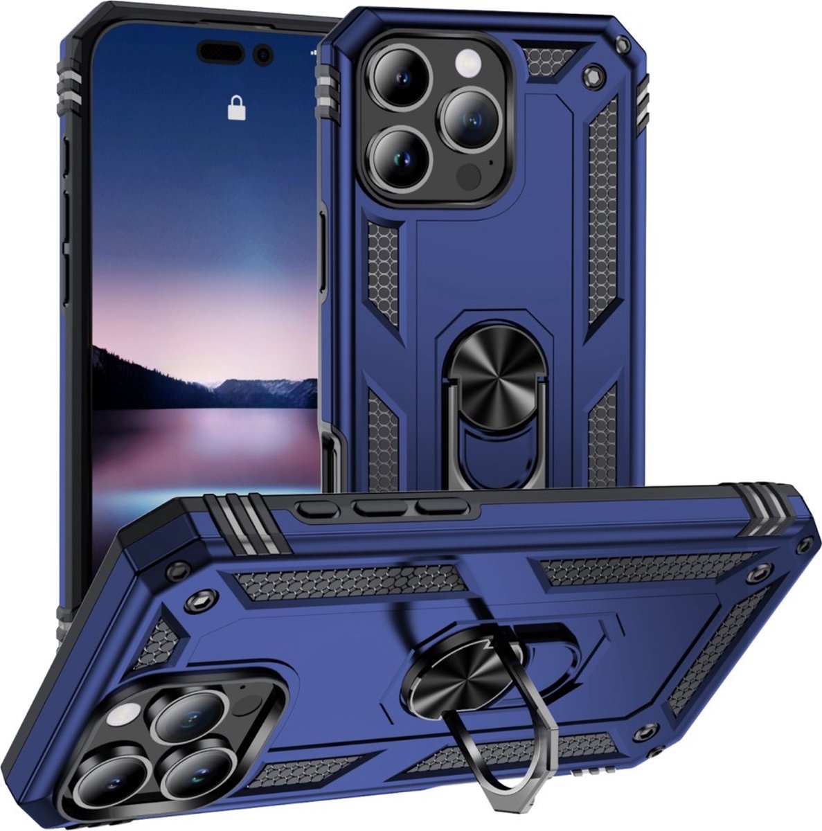 Coverup Hoesje - Geschikt voor iPhone 16 Pro Max Hoesje - Coverup Ring Kickstand Back Cover - Blauw