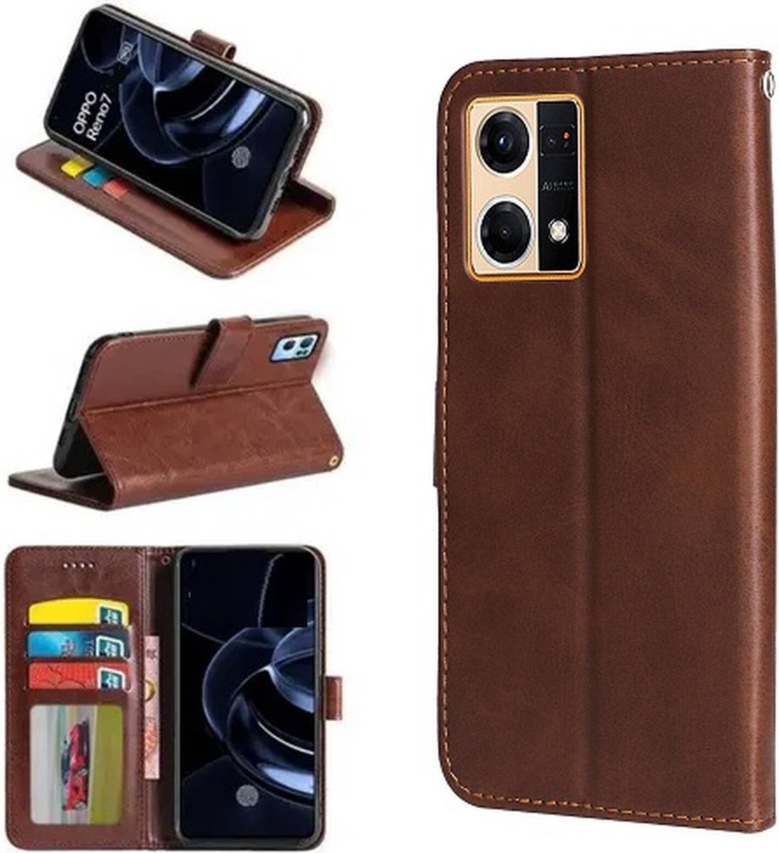 OPPO Reno 7 Hoesje Met Pasjeshouder Bookcase Bruin