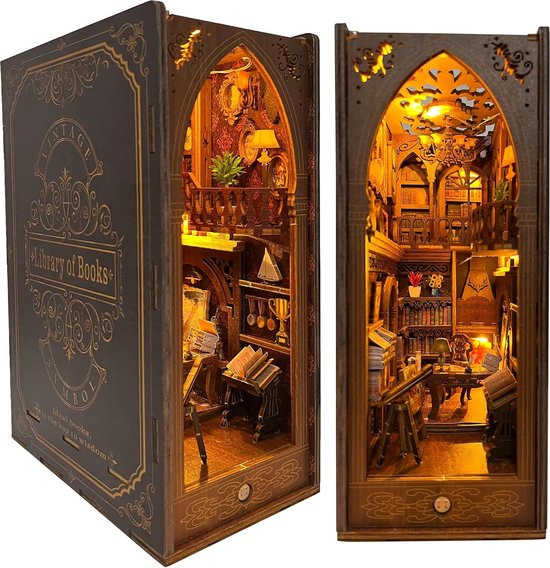 BATTREVO DIY Book Nook Kit- Bibliothek Alte Bücher- 3D Holzbausatz für Bücherregal Decoratief Cadeau-idee voor Volwassenen & Tieners - Kerst, Verjaardag, Cadeaus