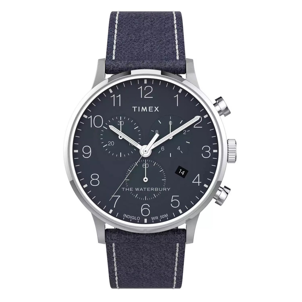 Timex Waterbury TW2T71300 Horloge - Leer - Blauw - Ø 40 mm