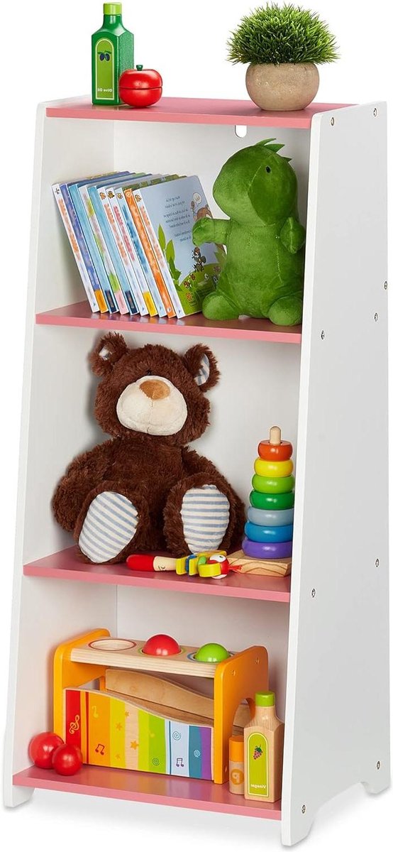 Image of 3-vakken kinderkast 88x40x30 cm - opbergkast speelgoed kinderkamer - kinderrek MDF - wit/roze speelgoedkast