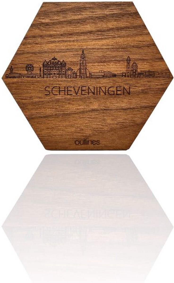 5x Onderzetters Skyline van Scheveningen - 10x9cm - Eikenhout