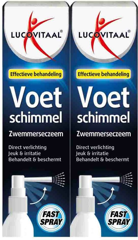 Dubbelverpakking Lucovitaal voet schimmel zwemmersvoeten spray. Effectieve behandeling met direct verlichting van jeuk en irritatie. Behandelt en beschermt. Fast spray.