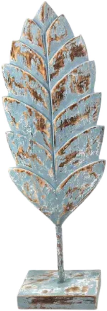 Blad/veer carving L op voet 54x19x9cm zee blauw hout| WA7976 | Woodart | Stoer & Sober Woonstijl