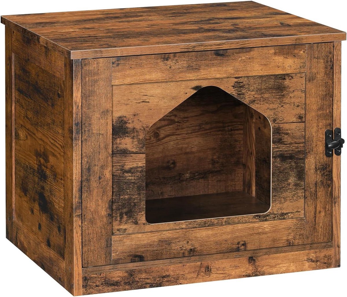 Kattenkast Rustiek Bruin EBF01MW01G1 - Kattenhuis met deur en gat - Verborgen dierendoos - Industriële kattengrotkast - Vergrote kattenbakbehuizingen - Woonkamer slaapkamer