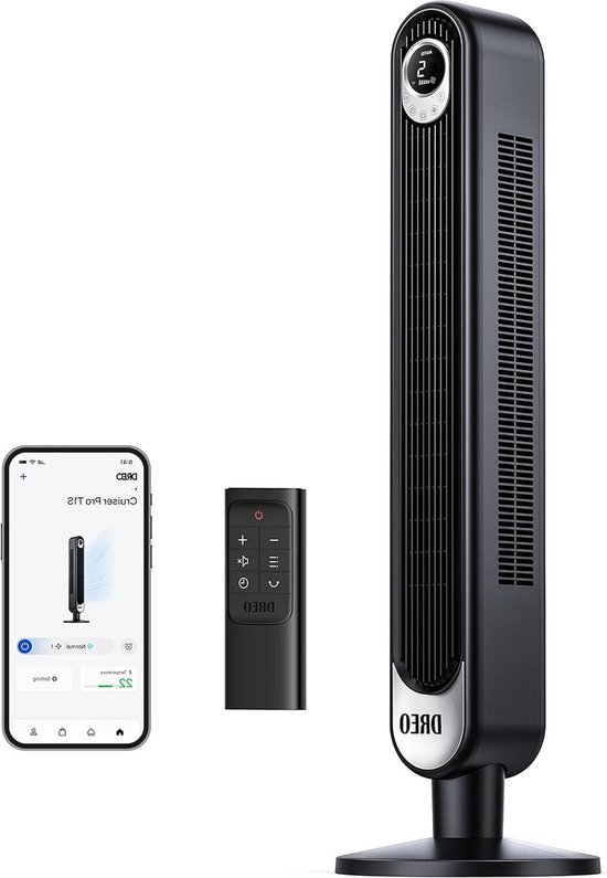 Dreo Nomad One stille torenventilator, 28 dB, snelheid 7,3 m/s, 4 snelheden, 4 modi, 8 uur, timer, 90 graden oscillerende ventilator met koeling, afstandsbediening, voor slaapkamer, wit