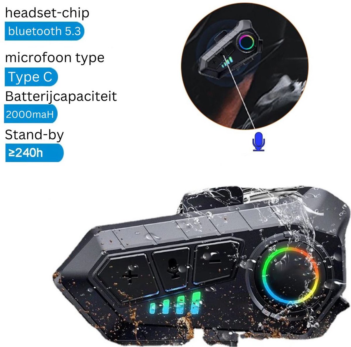 Intercom Motor Helm - Motor Communicatie Handsfree - Motorhelm Headset Waterdicht Bluetooth Draadloos - Zwart/Zachte Microfoon