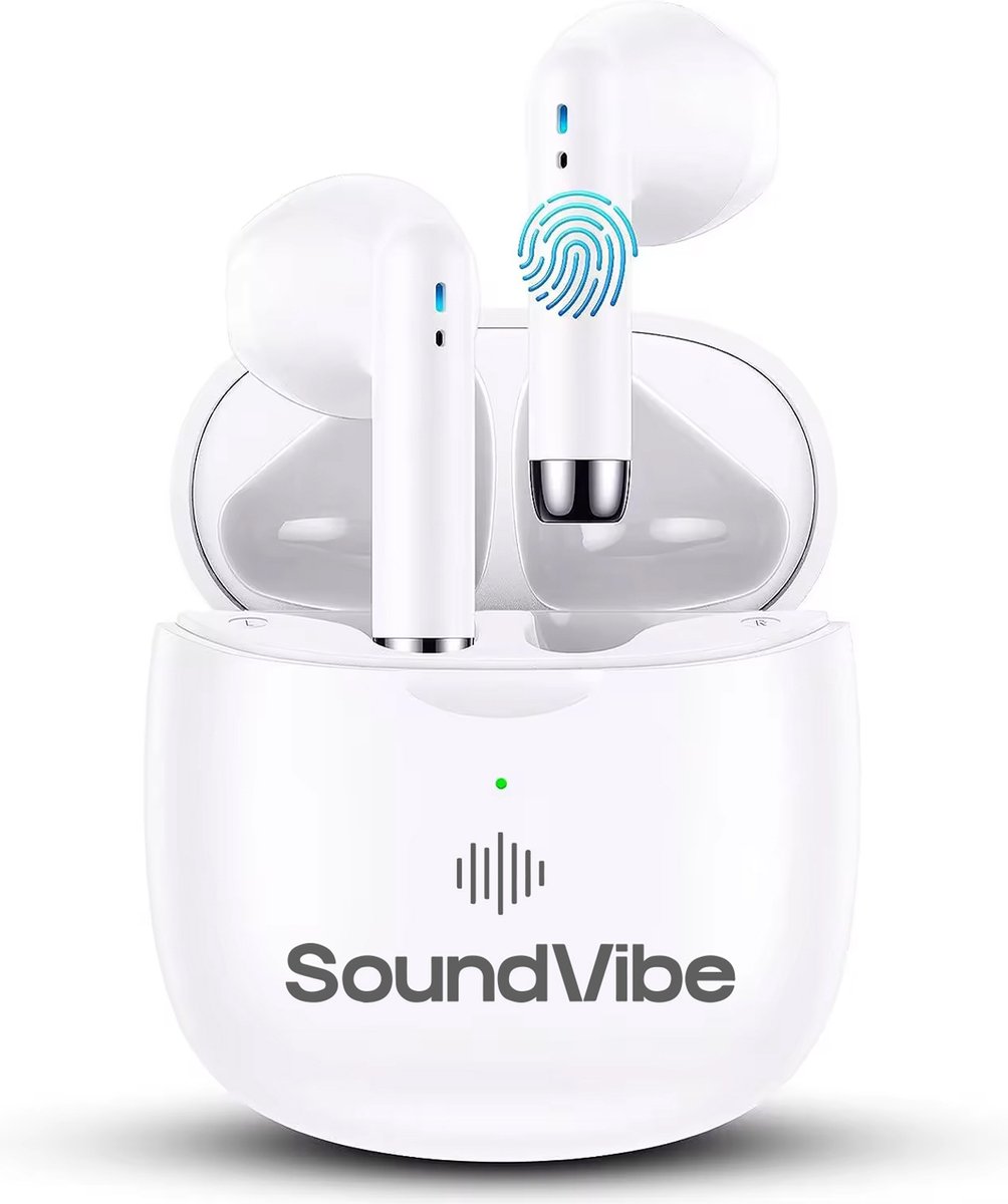 SoundVibe® - Earbuds Draadloos Met Noice Cancelling - Wit - Bluetooth Oordopjes - Noice Cancelling Hoofdtelefoon - Draadloze Oordopjes - Werkt Met Apple En Android - Earpods USB C - Wireless Earphons - Oortjes Draadloos
