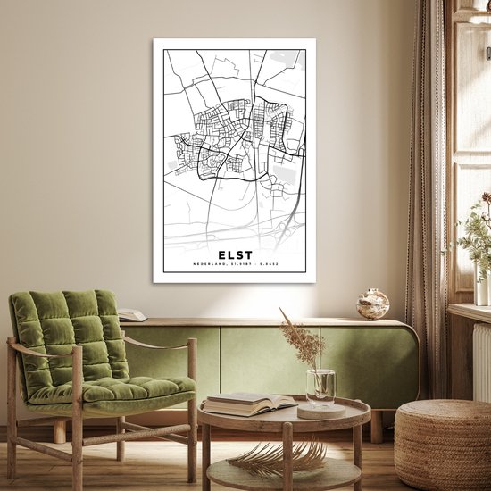 Poster Carte - Elst - Zwart - Wit - 80x120 cm