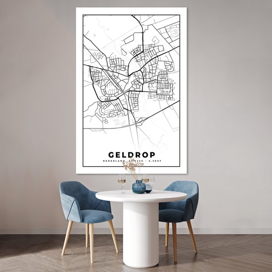 Poster Carte - Geldrop - Zwart - Wit - 120x180 cm XXL