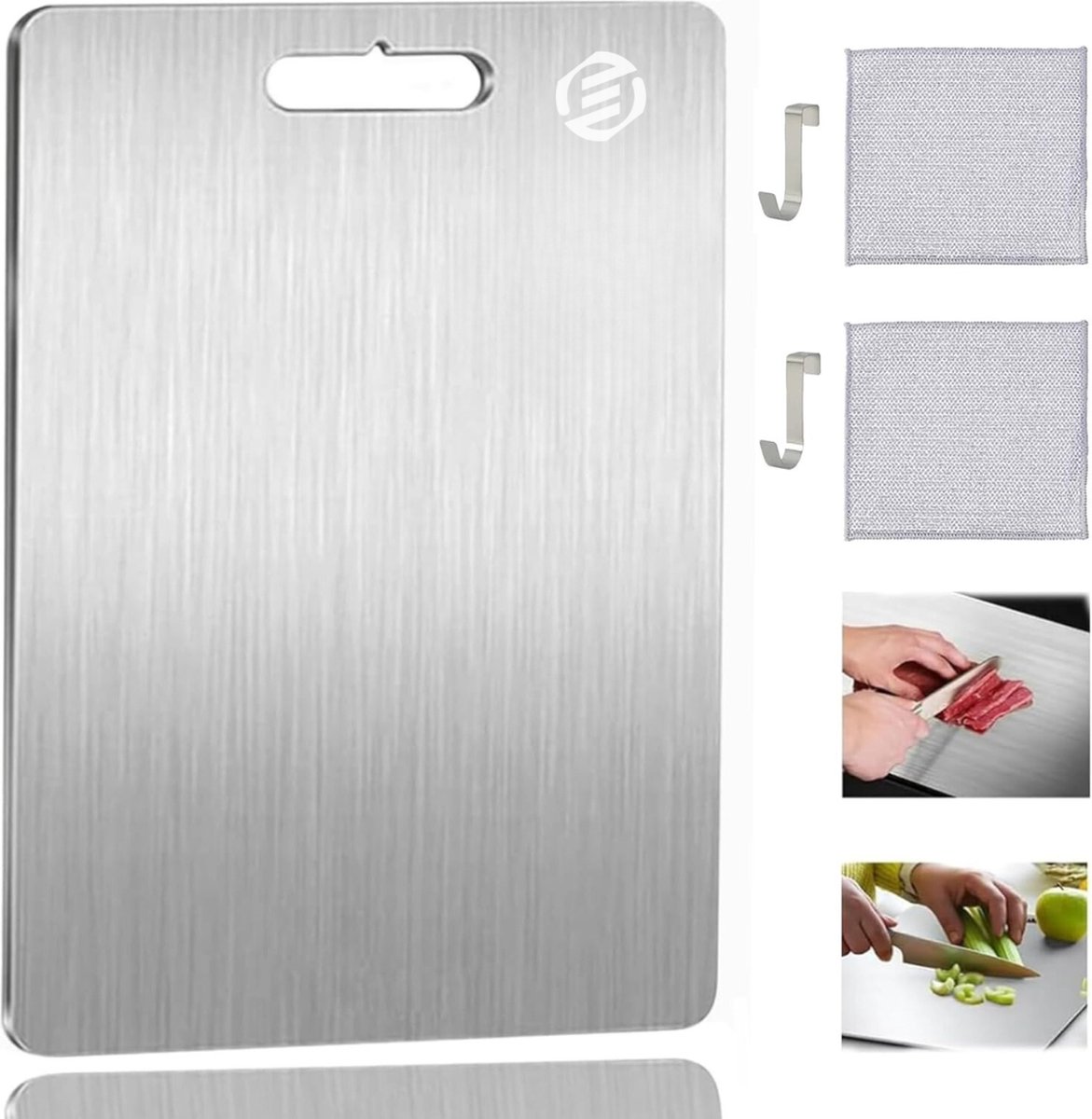 Equivera Titanium Snijplank - Geen Plastic - Geen Geurtjes - Roestvrij - Cutting Board - Anti Bacterieel - Vaatwasserbestendig
