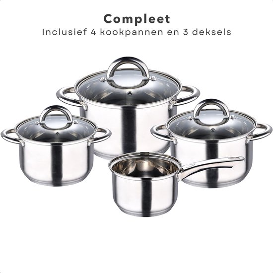 7-delige Pannenset met Kookpannen - 16 - 18 - 20 - 24 Cm - Inclusief Deksels - Geschikt voor Alle Warmtebronnen - Ook voor Inductie - Pannenset - Kookpannen Set - Kookpan Set - Inclusief EBOOK
