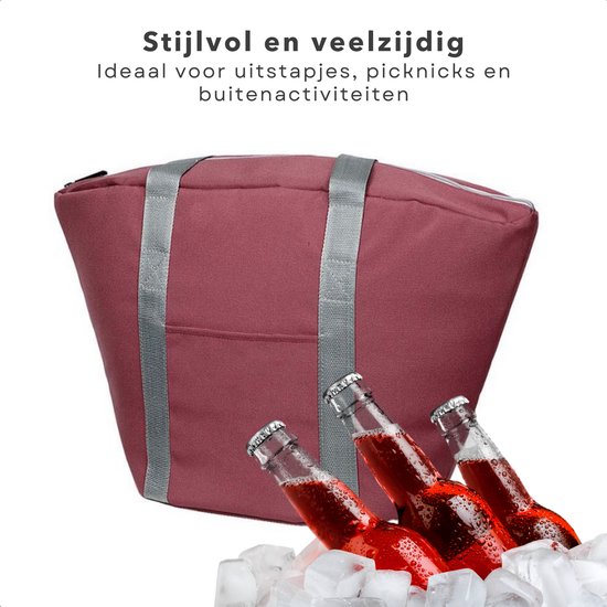 Cheqo® Geïsoleerde Koeltas - 22,3 liter - Roze - Isolerend - Thermische Binnenkant - Dubbel Handvat - Rits - 18,5 x 18 cm - Verstevigde Bodem - Voor Picknick & Boodschappen van Cheqo — afbeelding 2