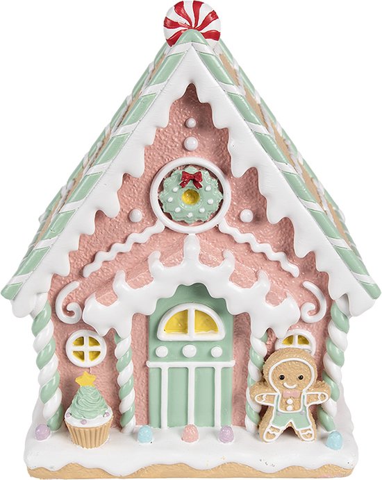 Foto: Clayre eef gingerbread house 20x16x25 cm roze kunststof peperkoekhuisje