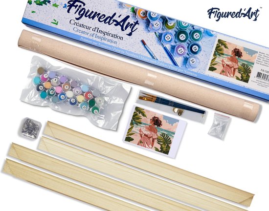 Figured' Art Peinture par numéros sur toile Adultes Douce fille au bord de la mer - Kit de peinture acrylique artisanal DIY complet - 40x50 cm avec cadre en bois DIY
