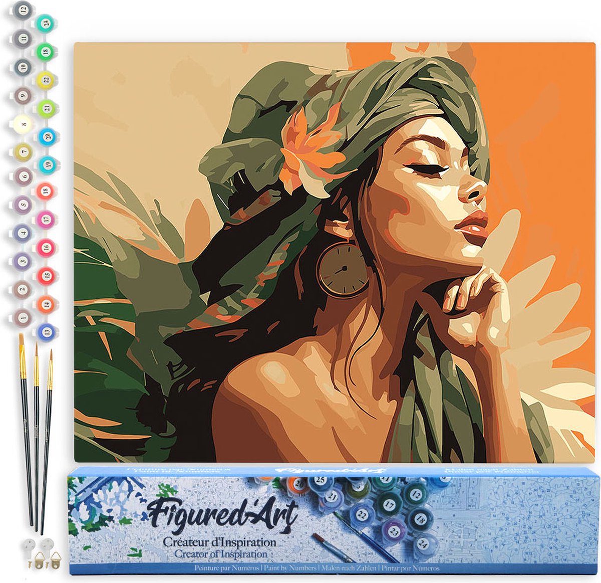 Figured'Art Schilderen op Nummer Volwassenen canvas Vrouw in Afrikaanse Tulband - Handwerk acrylverf Kit DIY Compleet - 40x50cm zonder frame