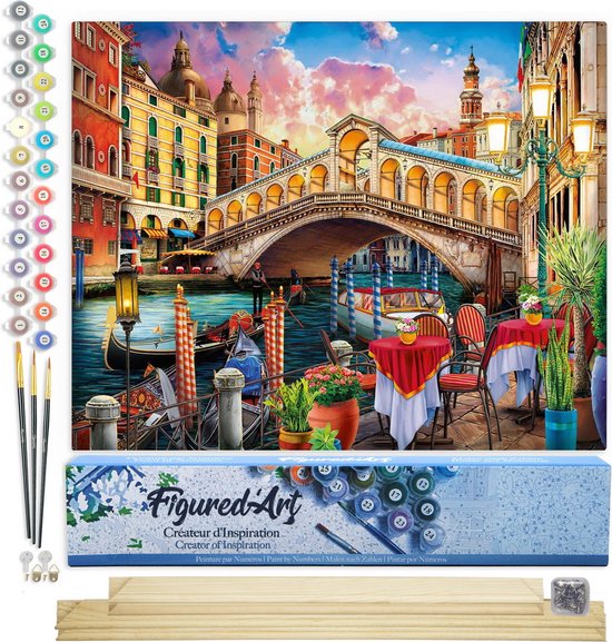 Figured'Art Schilderen op Nummer Volwassenen canvas Rivier en boot in de herfst - Handwerk acrylverf Kit DIY Compleet - 40x50cm zonder frame