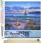 Figured'Art Schilderen op Nummer Volwassenen canvas Strand - Handwerk acrylverf Kit DIY Compleet - 40x50cm met DIY houten lijst