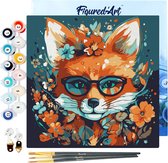 Figured'Art Mini Schilderen op Nummer Volwassenen 20x20cm met lijst Modieuze vos met bloemen - Klein Formaat Creatieve Hobby Kit DIY Art Nummer Compleet
