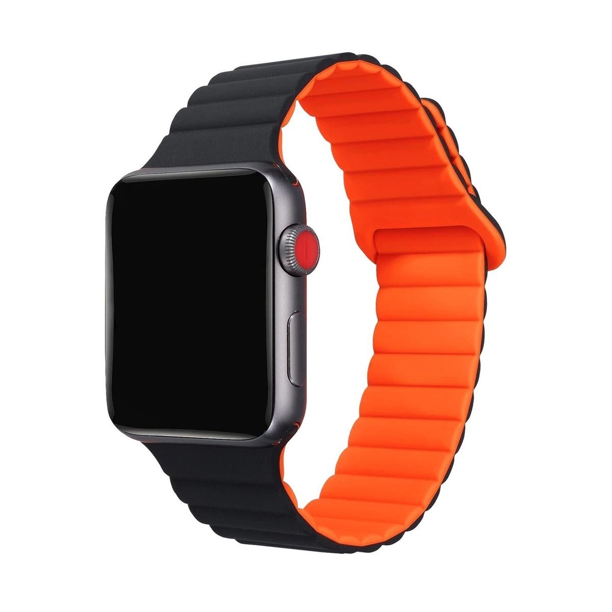 Celly BandMag 2-in-1 smartwatch bandje - Siliconen Apple Watch bandje - Geschikt Apple Watch 42mm-44mm-55mm - Dames en heren - Zwart-Oranje