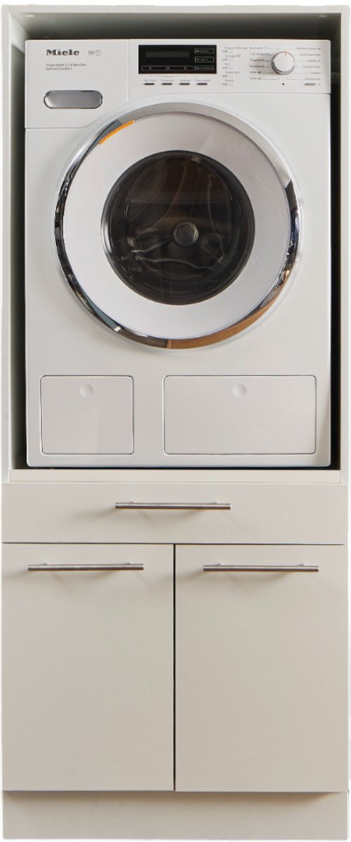 Interiax WASHWALL 'Mary' Wasmachine of Droogkast Ombouwkast Wit – Met 1 Lade voor Wasmand en 1 Opbergvak met 2 deuren - Wasmachinekast- 162x67.5x67.5 cm