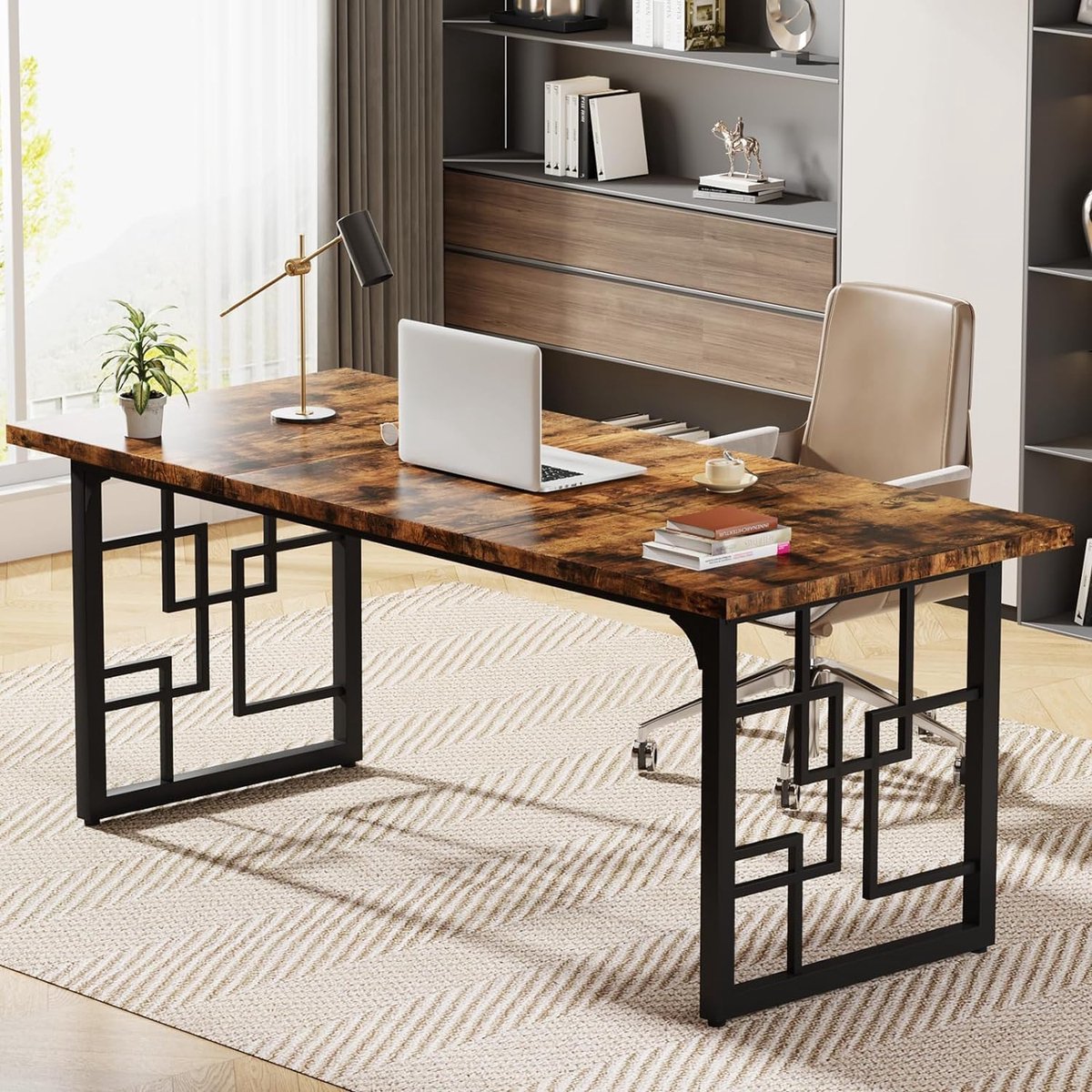 TRIBESIGNS Bureau - Computerbureau - Computer Tafel - Bureautafel Vintage Bruinzwart - 160 x 80 x 75cm