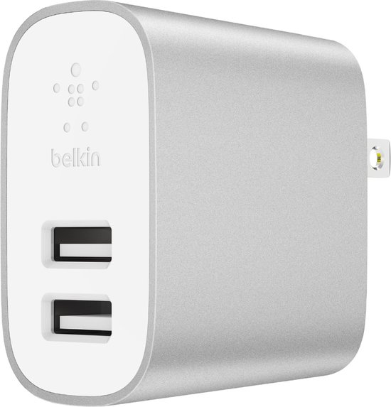 Chargeur universel 2 ports Belkin Boost Charge pour la maison - 4,8 A - Argenté, Blanc