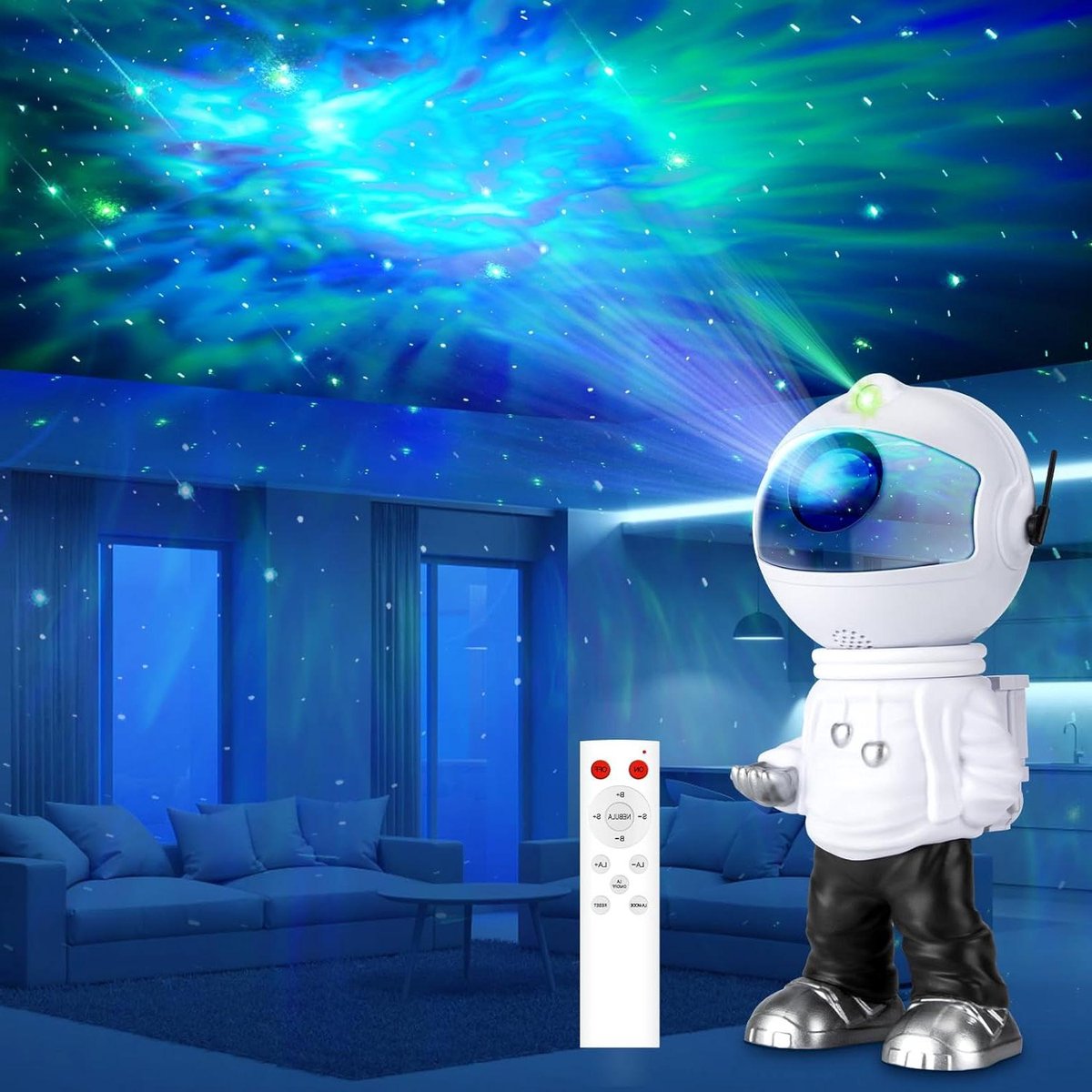 PlayGround® Astronaut Galaxy Projector - Gitaar - met Afstandsbediening - LED Sterrenlamp Nachtlampje - Sterrenhemel Effect - Ruimte Decoratie voor Kamer - Creëer een Magische Sfeer - 360° Rotatie