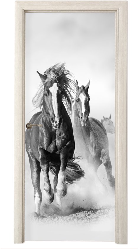 Deurposter 90x235 cm - Deursticker Paarden - Dieren - Illustratie - Meubelfolie zelfklevend - Deurfolie woonkamer - Interieurfolie fotobehang - Deur plakfolie - Deurstickers - Deurbehang sticker - Kamer decoratie