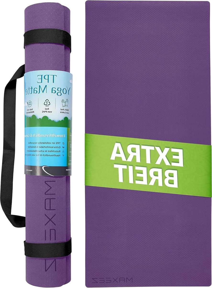 Yoga mat XXL antislip fitnessmat extra breder grote gymnastiekmat voor maximaal comfort Pilates mat van milieuvriendelijk biologisch afbreekbaar TPE violet.