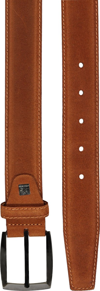 LINDENMANN suede leren heren riem - cognac