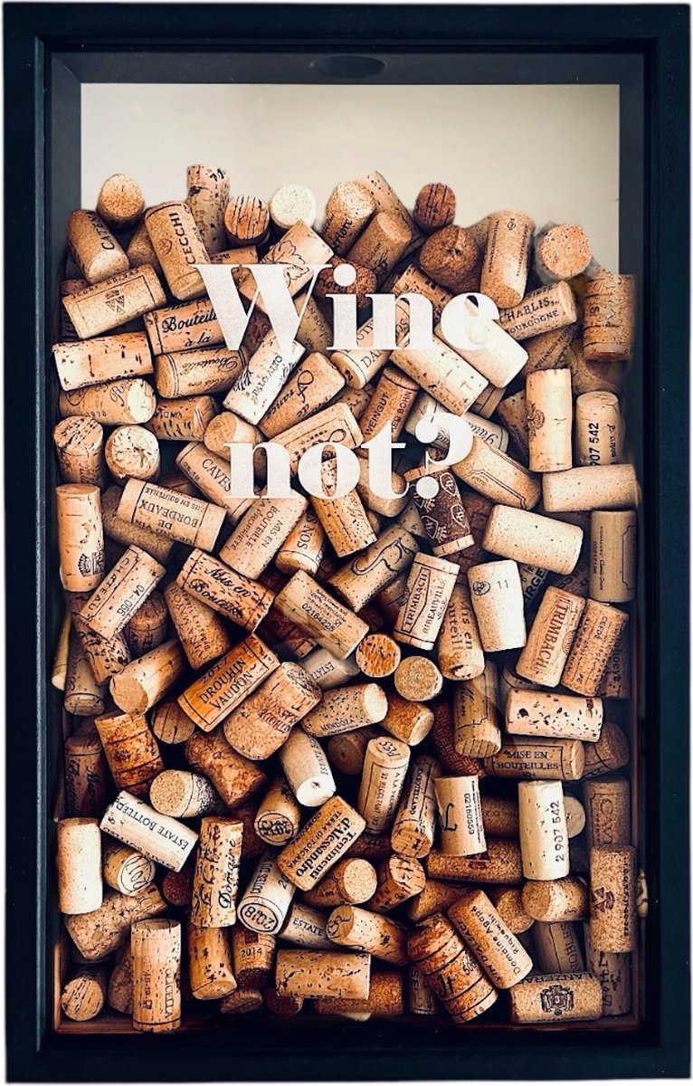 Proostbox Zwart - Wine Not? - 50x32cm - Handgemaakte Kurkbox | Wijn cadeau | Wijn Kurkhouder | Wijnkurk bewaardoos