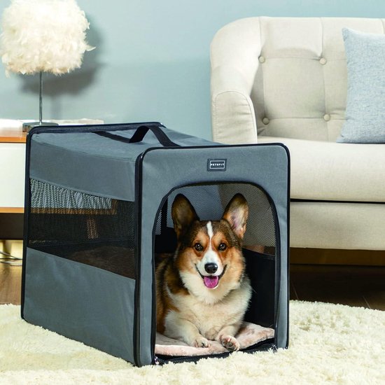 Petsfit Opvouwbare transporttas voor kat en hond, uitbreidbare kattentransportbox met schouderriem, hondendraagtas, vliegtas, Oxford-weefsel voor kat en hond, M/grijs/eenzijdig Petsfit Opvouwbare transporttas voor kat en hond, uitbreidbare kattentransportbox met schouderriem, hondendraagtas, vliegtas, Oxford-weefsel voor kat en hond, M/grijs/eenzijdig