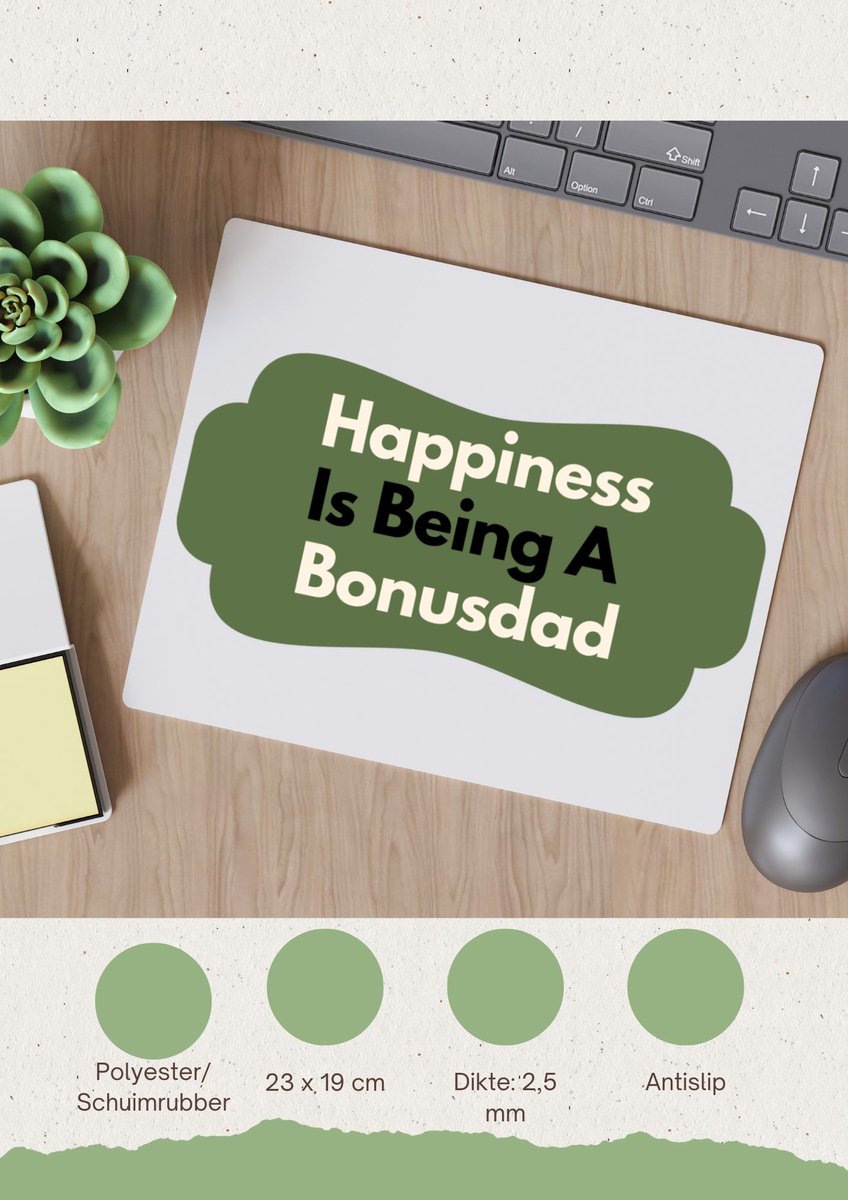 Image of Akyol - happiness is being a bonusdad Muismat - Papa - de liefste bonusvader - vader cadeautjes - vaderdag - verjaardag - geschenk - kado - 23 bij 19 cm