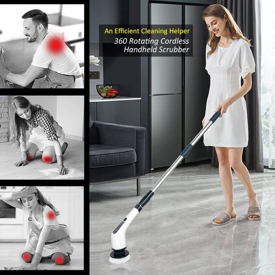 Elektrische reinigingsborstel voor badkamer, elektrische borstel voor het reinigen met led-display, spin scrubber met 5 borstelkoppen, handheld reinigingsborstel voor huishouden, vloer, autobanden