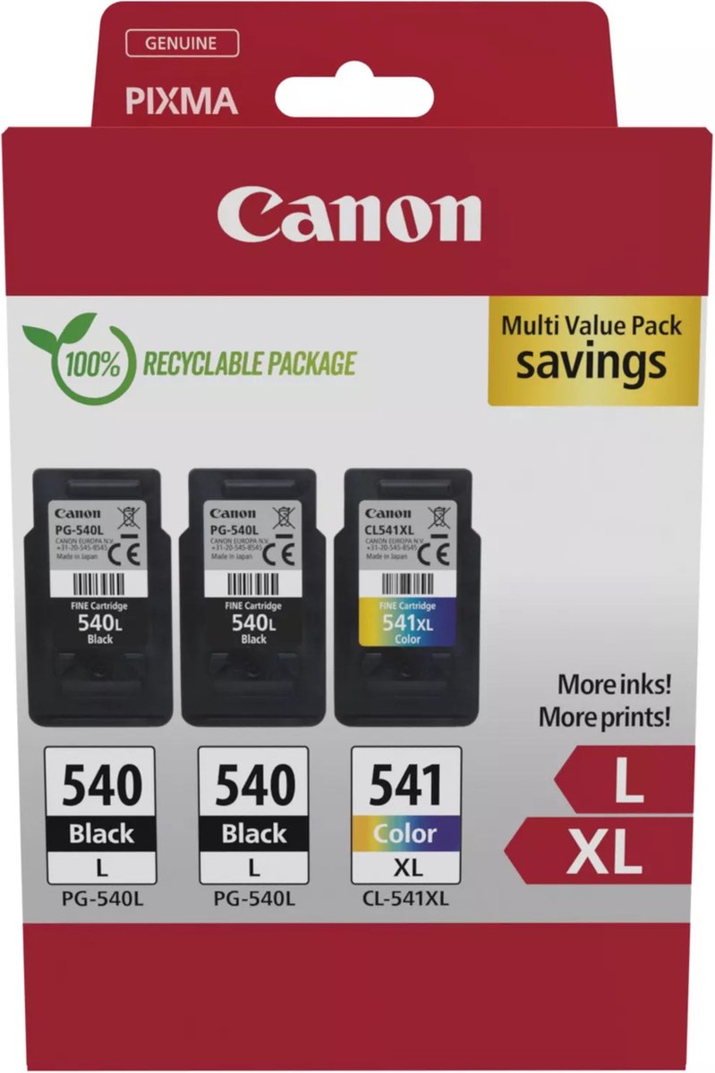 Originele inkt cartridge Canon PG-540LX2/CL-541XL Zwart/Cyaan/Magenta/Geel